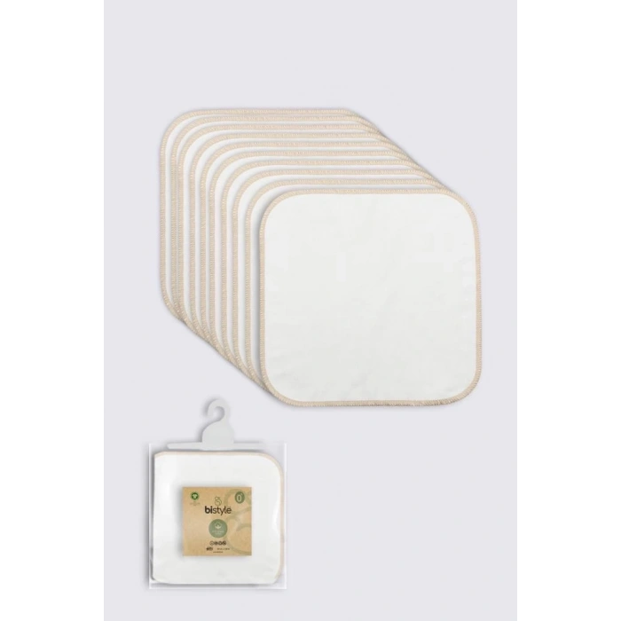 Mey İthalat®   Organik 28x28 10Lu Penye Mendil 90101 Ekru