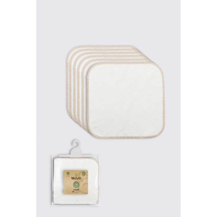 Mey İthalat®   Organik 28x28 6Lı Penye Mendil 90103 Ekru