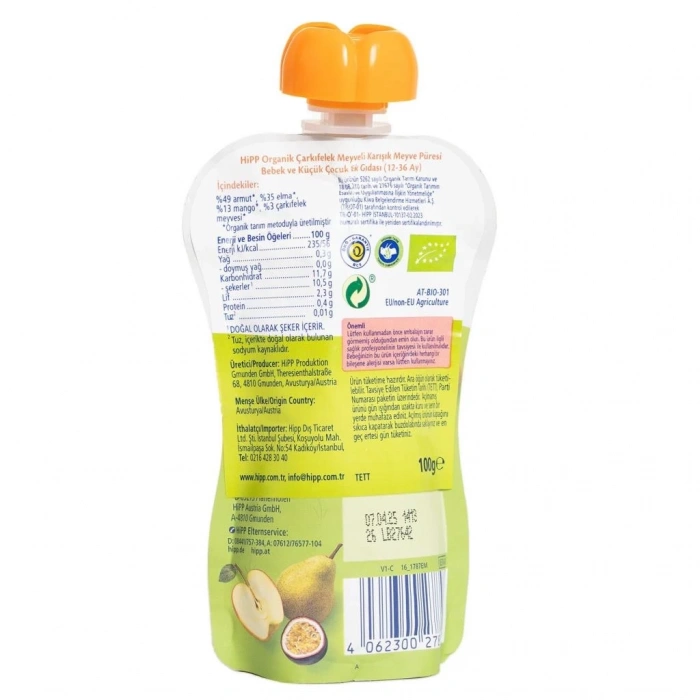 Mey İthalat®   Organik Çarkıfelek Meyveli Karışık Meyve Püresi 100 Gr