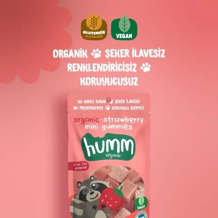 Mey İthalat® Organik Çilekli Glutensiz Vegan Mini Küpler 30 Gr
