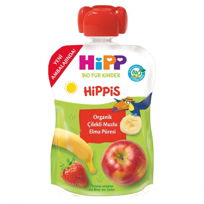 Mey İthalat®   Organik Çilekli Muzlu Elmalı Meyve Püresi 100 Gr