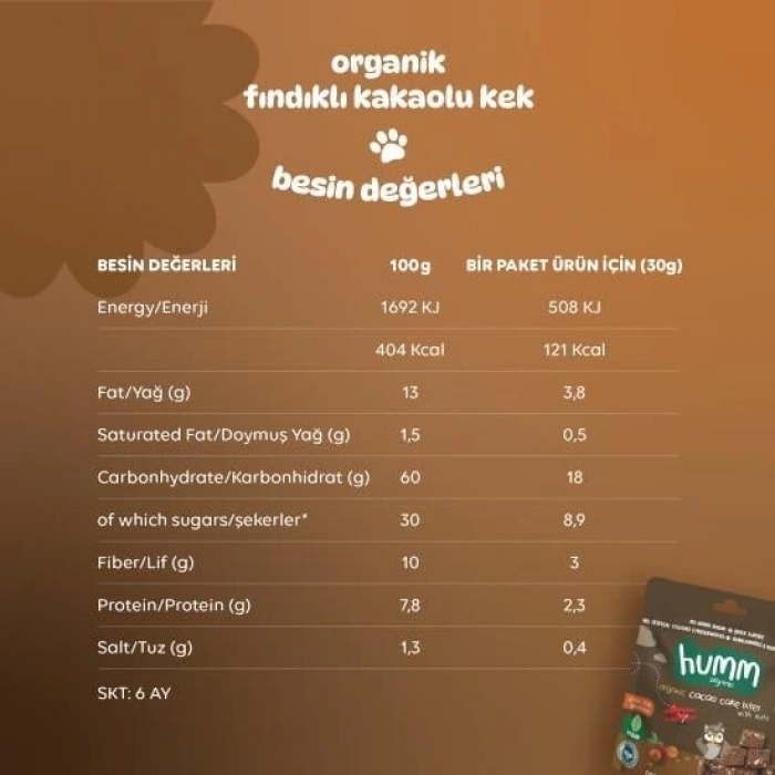 Mey İthalat® Organik Fındıklı Kakaolu Vegan Kek 30 Gr