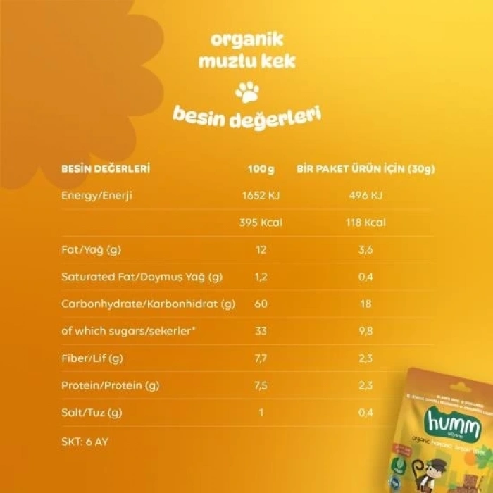 Mey İthalat® Organik Glutensiz Vegan Muzlu Kek 30 Gr