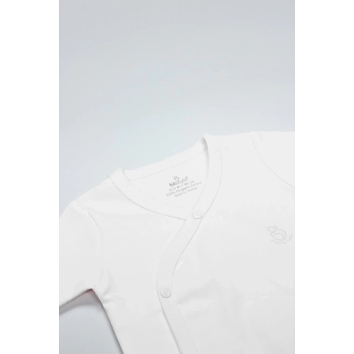 Mey İthalat®   Organik Natural Basic Style Kruvaze Uzun Kol Body BS17102 Beyaz