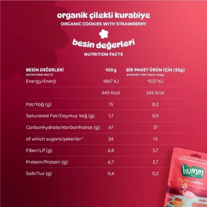 Mey İthalat® Organik Vegan Çilekli Kurabiye 55 Gr