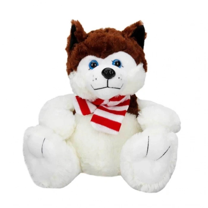 Mey İthalat®  Oturan Husky Atkılı Peluş Köpek 30 cm