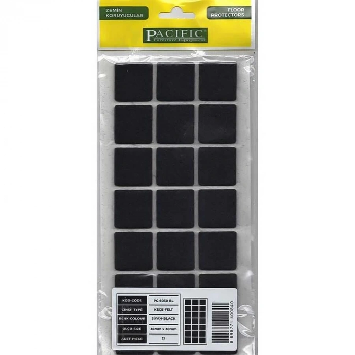 Mey İthalat® Pacific 6030 BL Yapışkanlı Keçe 30 mm X 30 mm Siyah