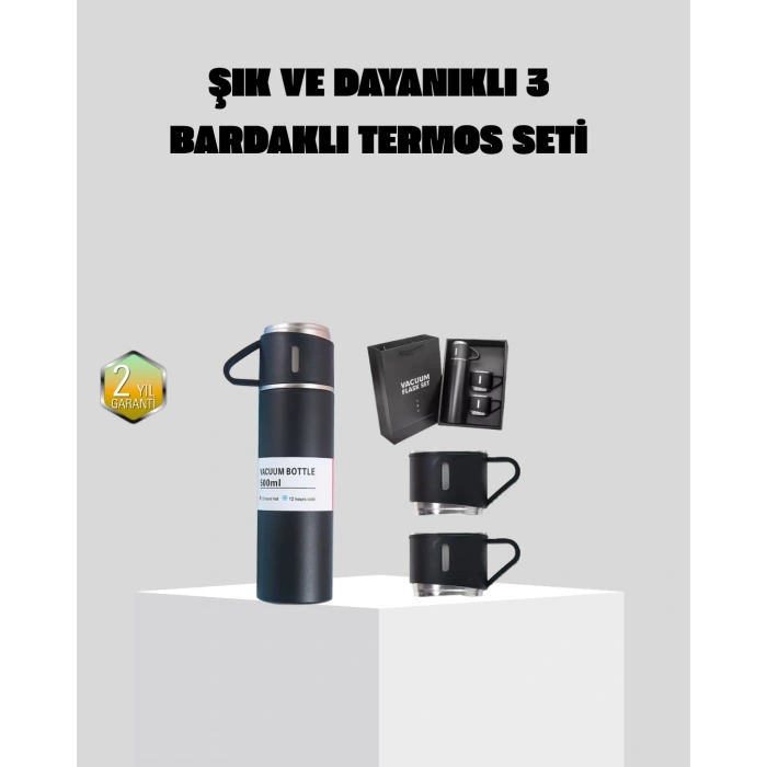 Mey İthalat® Paslanmaz Çelik 500 ml Termos Seti – 8 Saat Isı Koruma, Vakumlu, Sızdırmaz ve Taşınabilir