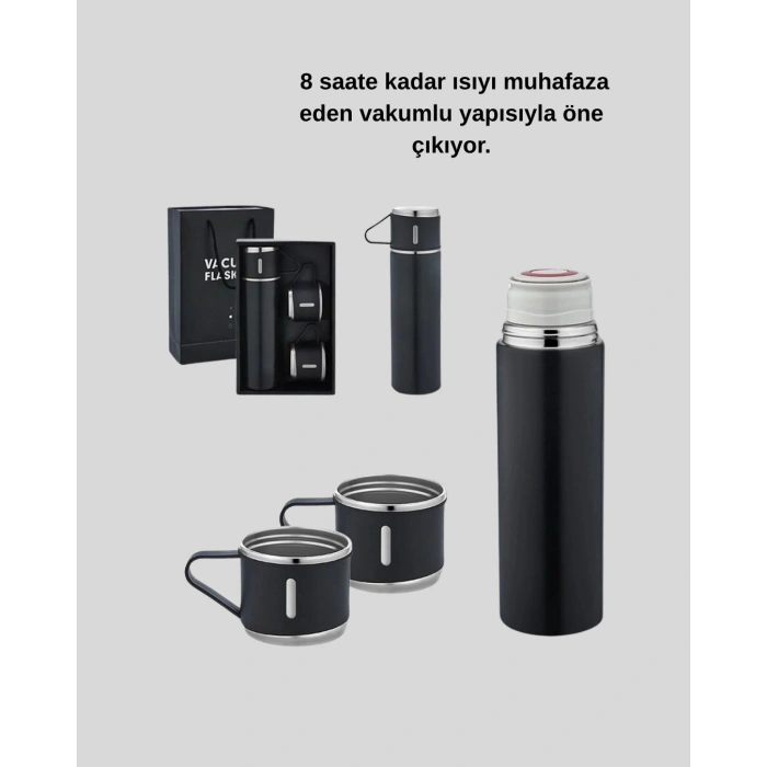 Mey İthalat® Paslanmaz Çelik 500 ml Termos Seti – 8 Saat Isı Koruma, Vakumlu, Sızdırmaz ve Taşınabilir