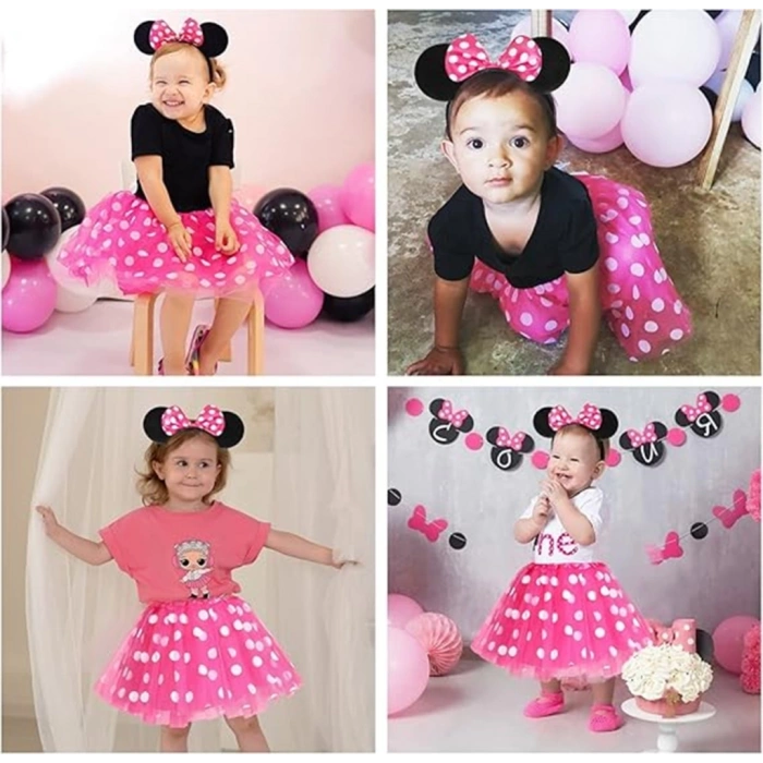Mey İthalat® Pembe Fiyonklu Minnie Mouse Tacı Kulak