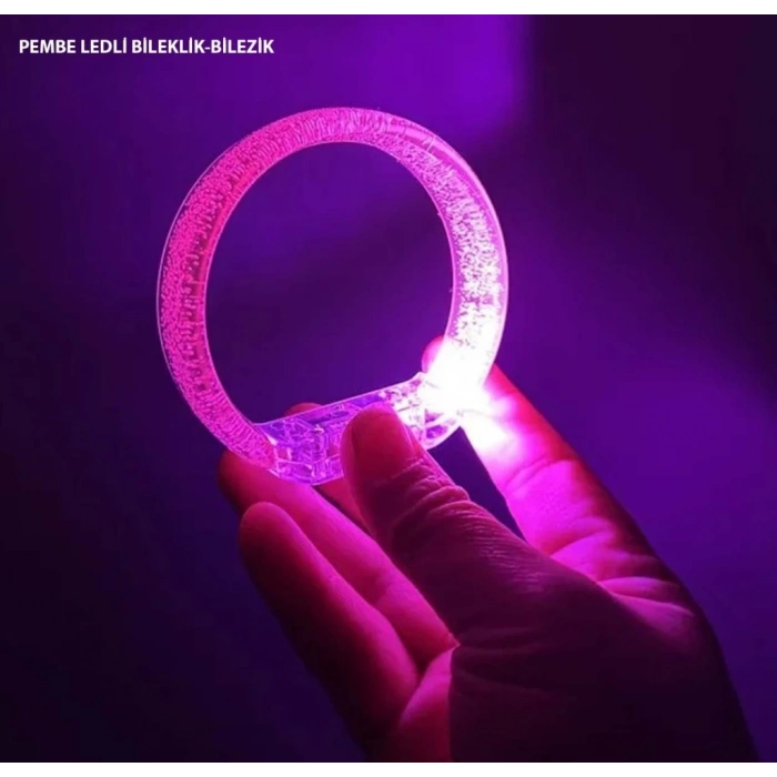 Mey İthalat® Pembe Led Işıklı Baskı Yapılabilen Pilli Bileklik Bilezik 1,5 cm Genişlik