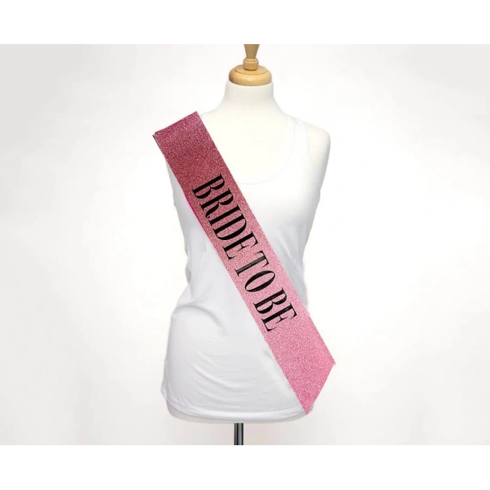 Mey İthalat® Pembe Üzeri Siyah Kalın Bride To Be Yazılı Simli Işıltılı Kuşak Kemer 10x80 cm