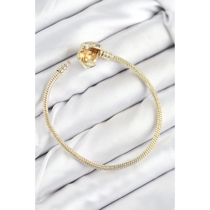 Mey İthalat® Pirinç Charm Zirkon Taşlı Kalp Model Gold Renk Kadın Bileklik