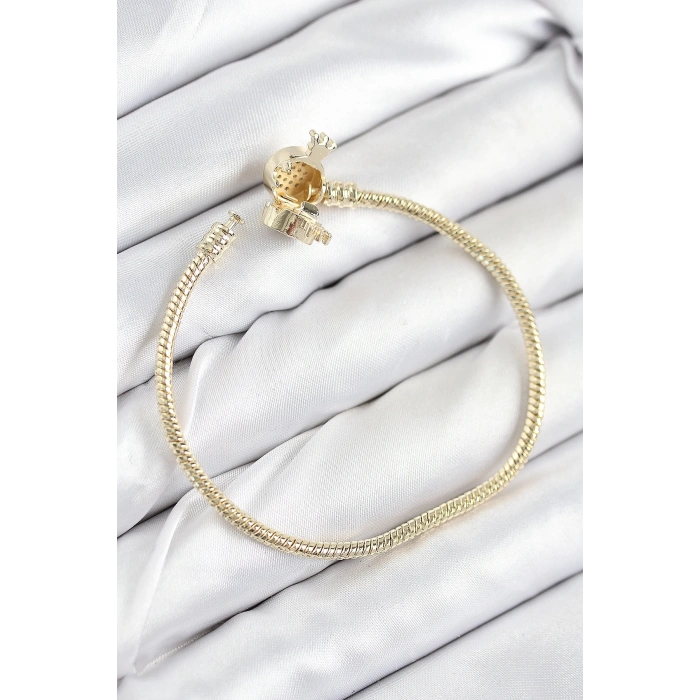 Mey İthalat® Pirinç Charm Zirkon Taşlı Taç Model Gold Renk Kadın Bileklik