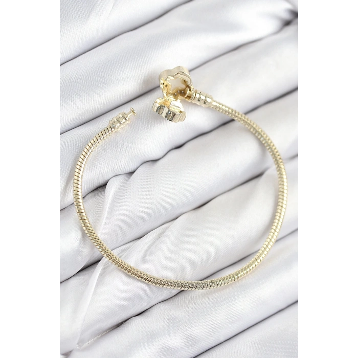 Mey İthalat® Pirinç Charm Zirkon Taşlı Yonca Model Gold Renk Kadın Bileklik