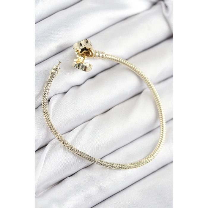 Mey İthalat® Pirinç Charm Zirkon Taşlı Yonca Model Gold Renk Kadın Bileklik