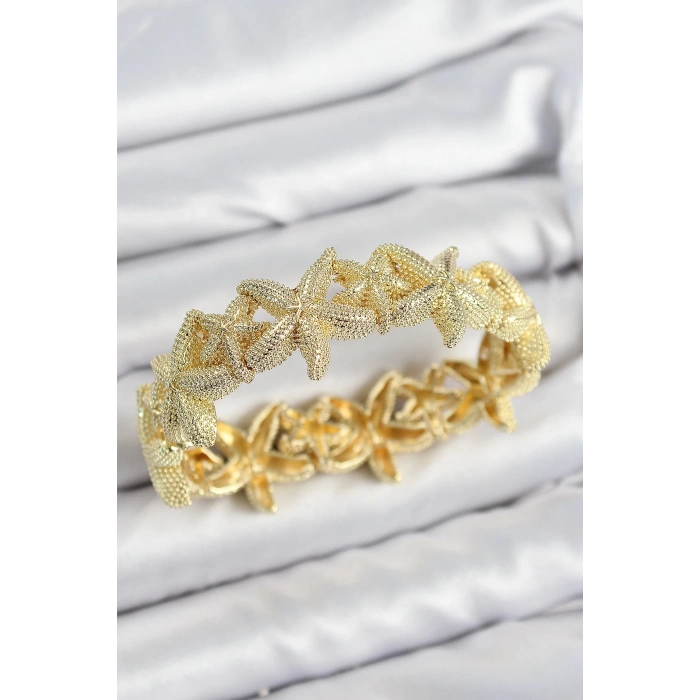 Mey İthalat® Pirinç Deniz Yıldızı Model Gold Renk Lastikli Kadın Bileklik