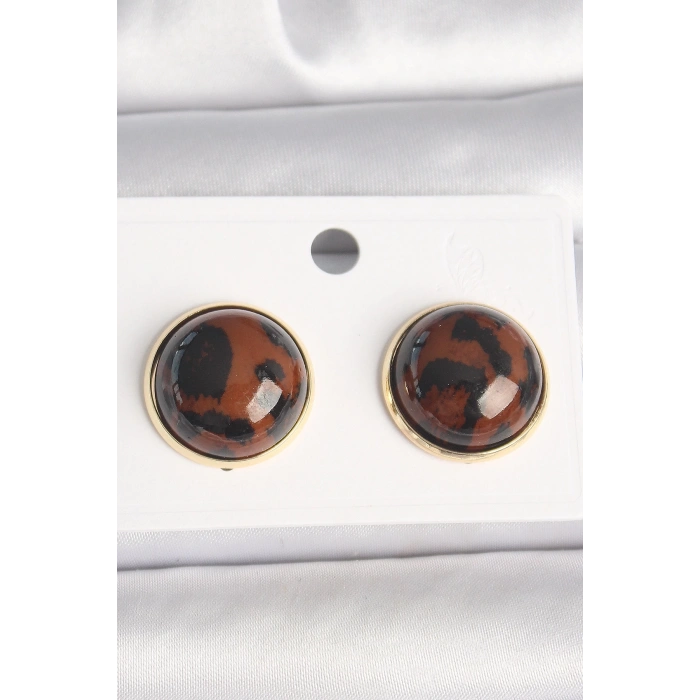 Mey İthalat® Pirinç Gold Renk 3D Daire Leopar Model Kadın Küpe