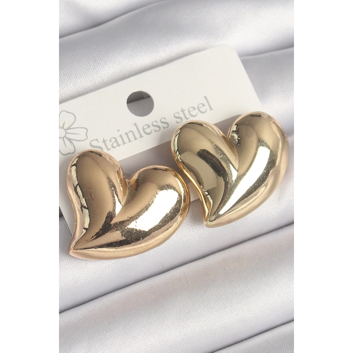 Mey İthalat® Pirinç Gold Renk Bomba Kalp Model Kadın Küpe