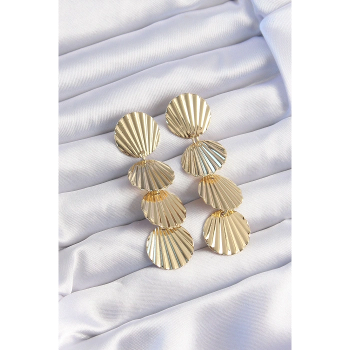 Mey İthalat® Pirinç Gold Renk Deniz Kabuğu Model Sallantılı Küpe