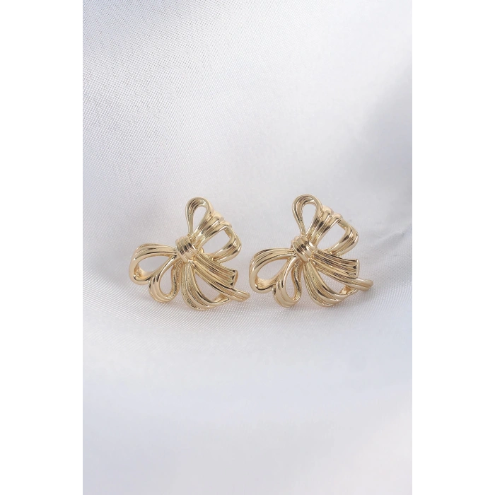 Mey İthalat® Pirinç Gold Renk Fiyonk Küpe