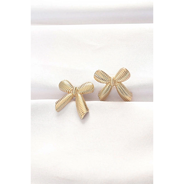 Mey İthalat® Pirinç Gold Renk Fiyonk Küpe