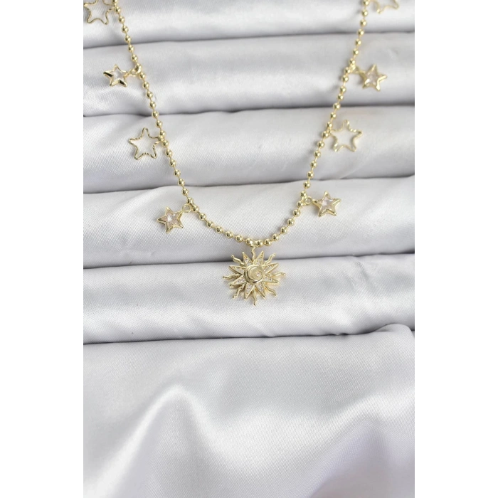 Mey İthalat® Pirinç Gold Renk Güneş Model Kadın Kolye