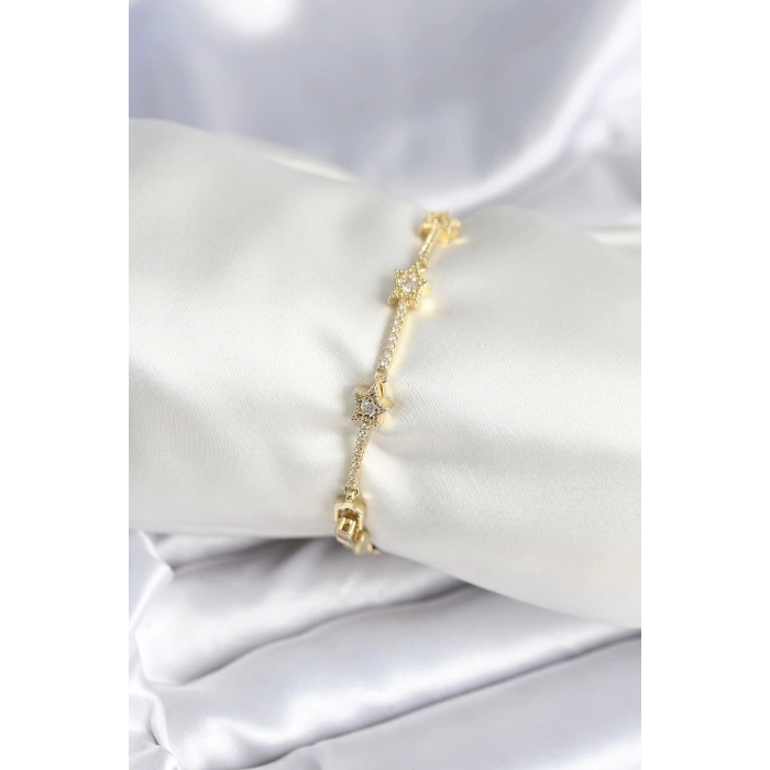 Mey İthalat® Pirinç Gold Renk Halley Yıldız Model Kadın Bileklik