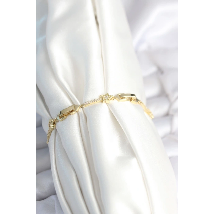 Mey İthalat® Pirinç Gold Renk Halley Yıldız Model Kadın Bileklik