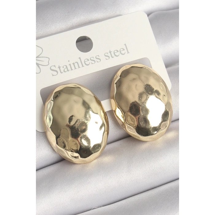 Mey İthalat® Pirinç Gold Renk İşlemeli Bombe Oval Model Kadın Küpe