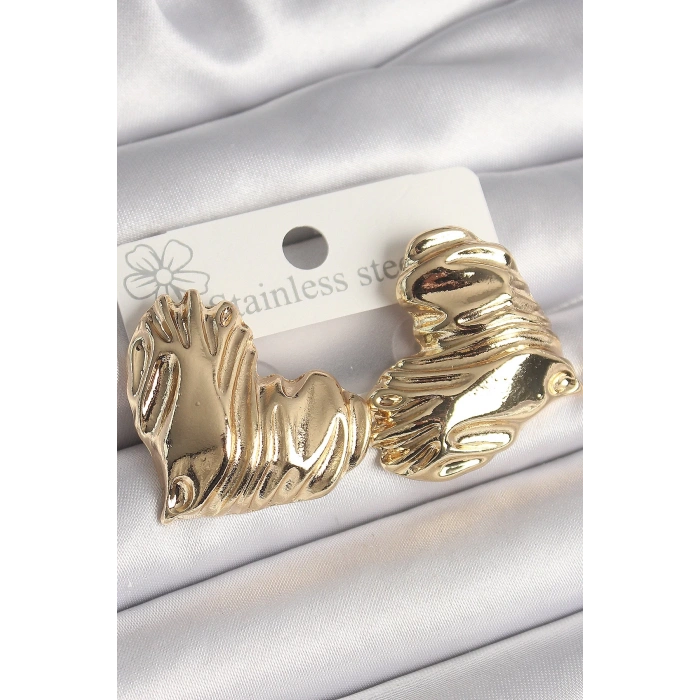 Mey İthalat® Pirinç Gold Renk İşlemeli Kalp Model Kadın Küpe