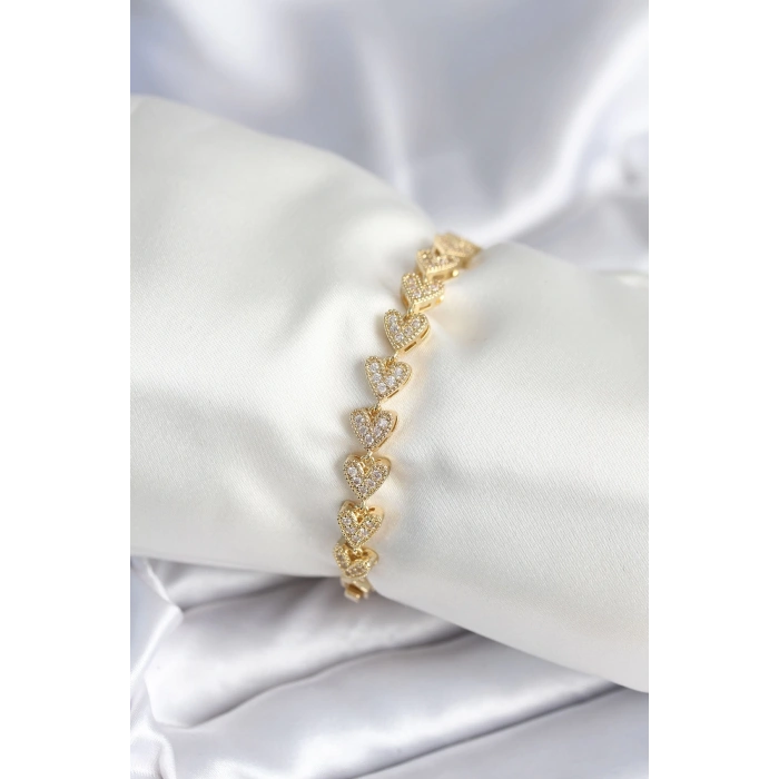 Mey İthalat® Pirinç Gold Renk Kalp Model Kadın Bileklik