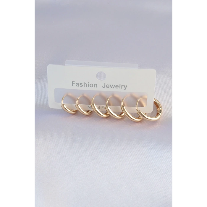 Mey İthalat® Pirinç Gold Renk Oval Küpe Seti