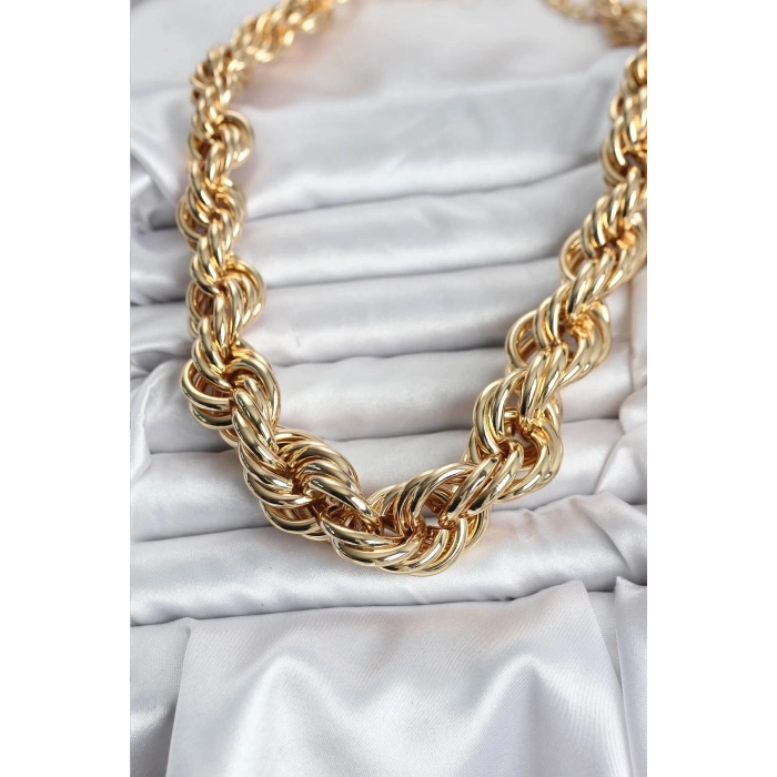 Mey İthalat® Pirinç Gold Renk Sarmal Halat Model Kadın Kolye