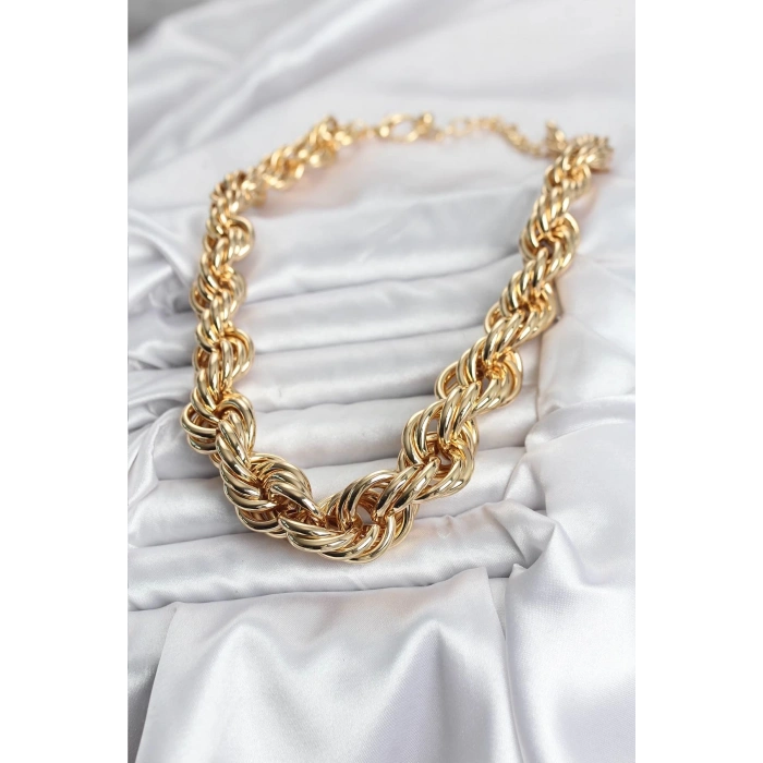 Mey İthalat® Pirinç Gold Renk Sarmal Halat Model Kadın Kolye