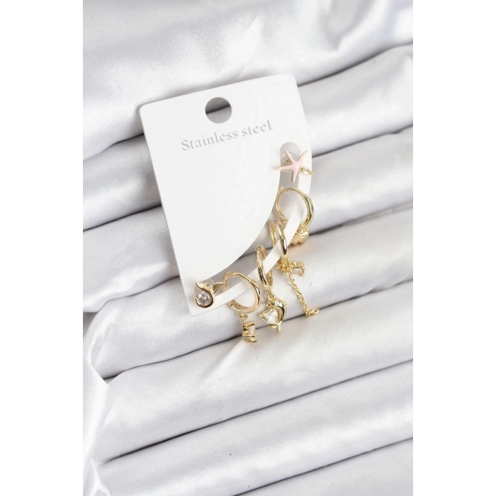 Mey İthalat® Pirinç Gold Renk Set Küpe