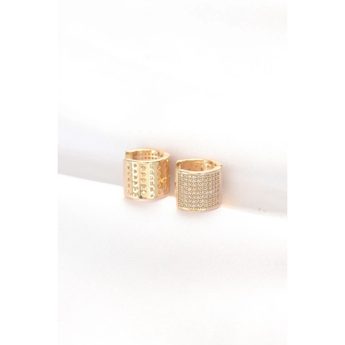 Mey İthalat® Pirinç Gold Renk Taşlı Minimal Küpe