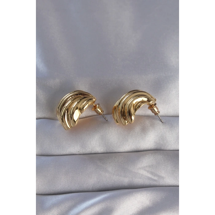 Mey İthalat® Pirinç Gold Renk Tırtıklı Bombe Model Küpe