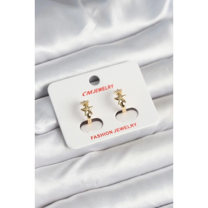Mey İthalat® Pirinç Gold Renk Yıldız Kadın Küpe