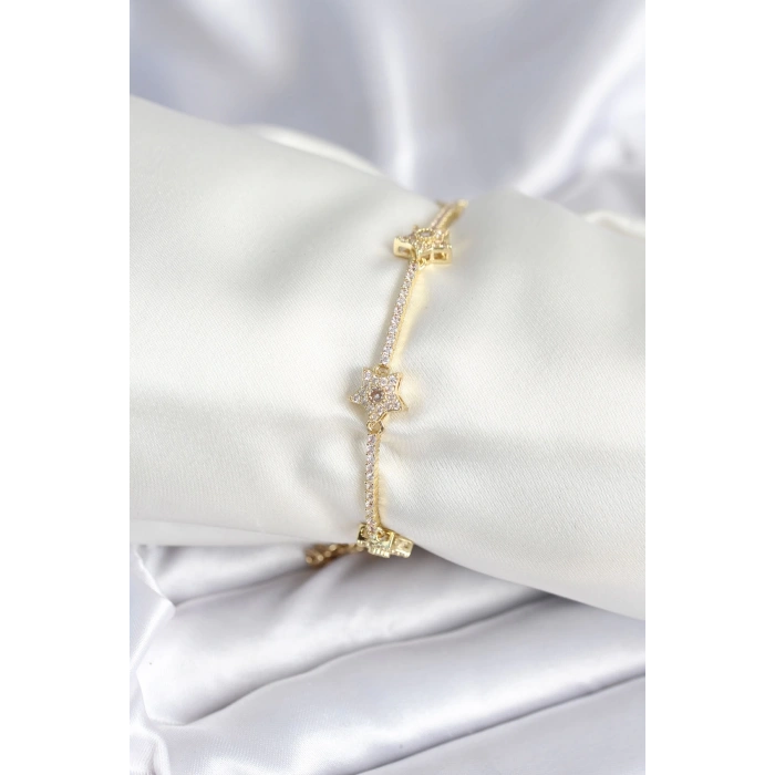 Mey İthalat® Pirinç Gold Renk Yıldız Model Kadın Bileklik