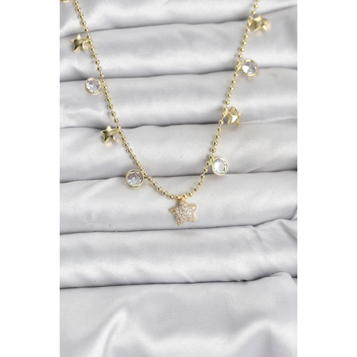 Mey İthalat® Pirinç Gold Renk Yıldız Model Kadın Kolye