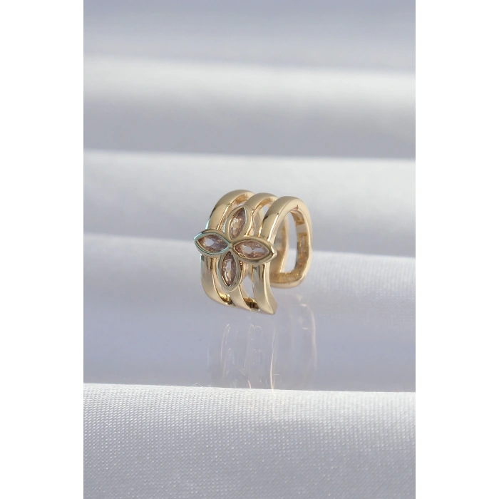 Mey İthalat® Pirinç Gold Renk Yonca Earcuff Küpe