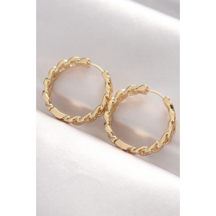 Mey İthalat® Pirinç Gold Renk Zincir Model Halka Küpe