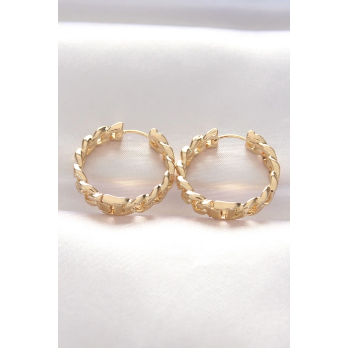 Mey İthalat® Pirinç Gold Renk Zincir Model Halka Küpe