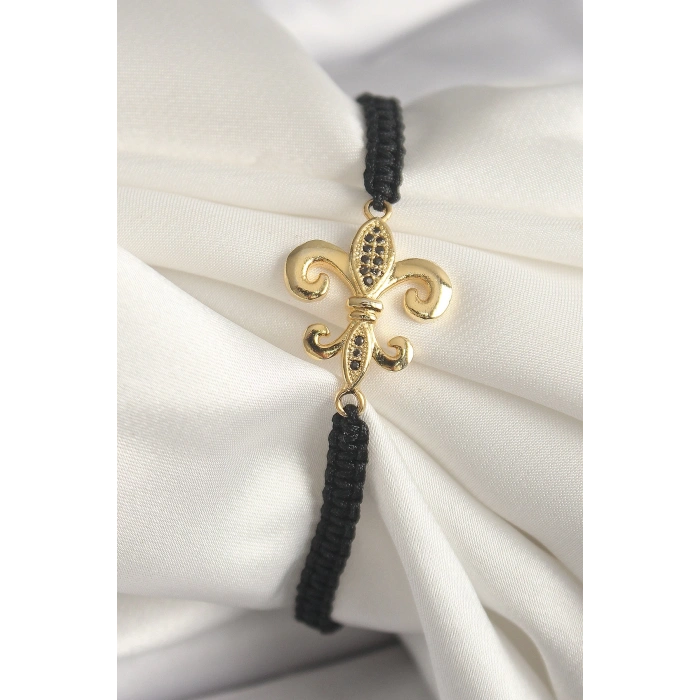 Mey İthalat® Pirinç Gold Renk Zirkon Taş İşlemeli Zambak Figür Asansörlü Makrome Model Kadın Bileklik