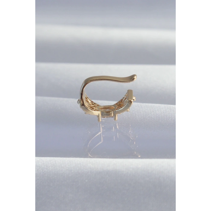 Mey İthalat® Pirinç Gold Renk Zirkon Taş Kaplama Earcuff Küpe