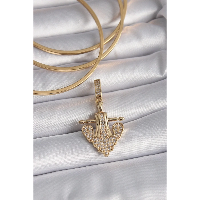 Mey İthalat® Pirinç Gold Renk Zirkon Taşlı Çapa Model Ajda Charm