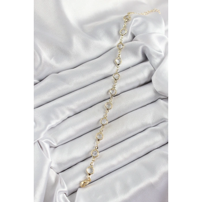 Mey İthalat® Pirinç Gold Renk Zirkon Taşlı Kadın Bileklik
