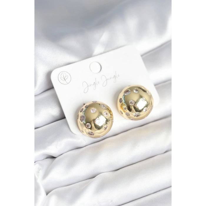 Mey İthalat® Pirinç Gold Renk Zirkon Taşlı Kadın Küpe
