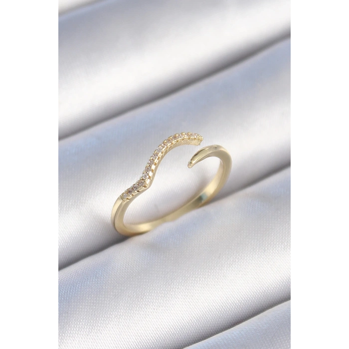 Mey İthalat® Pirinç Gold Renk Zirkon Taşlı Kadın Yüzük